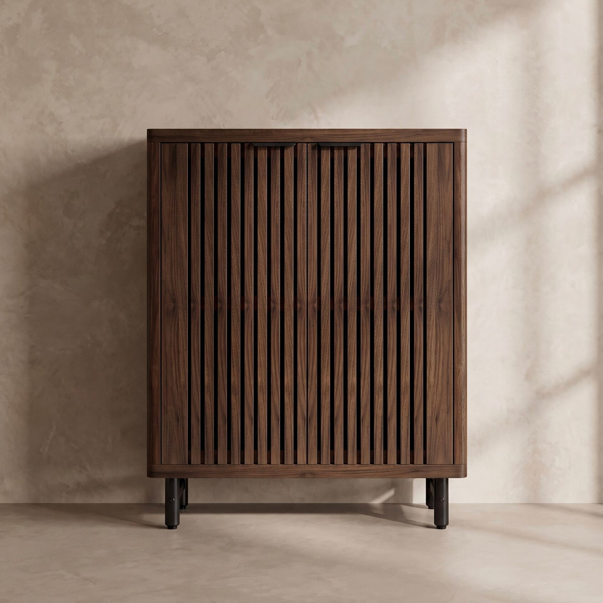 Kingsley Walnut Louvered Shoe Cabinet (33.5")
