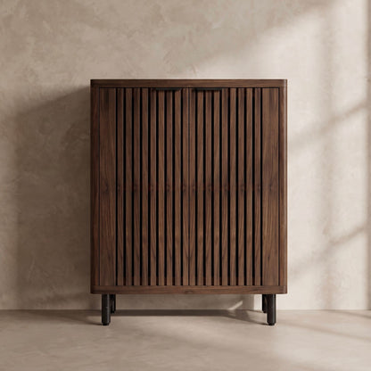 Kingsley Walnut Louvered Shoe Cabinet (33.5")