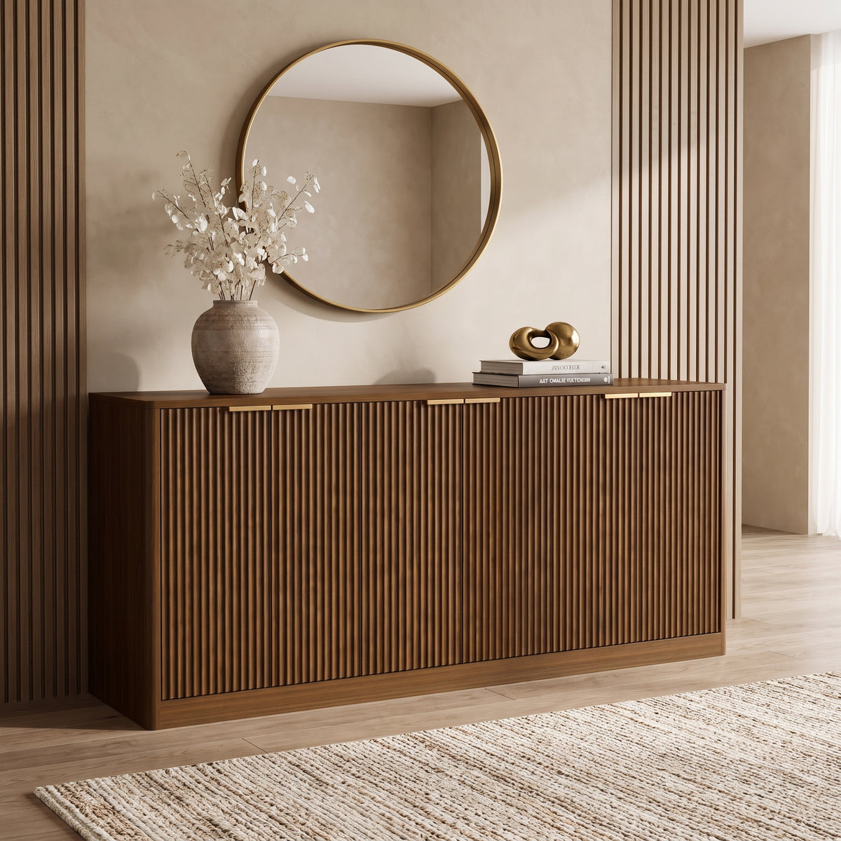 Ismara Walnut Fluted Console Table (67")