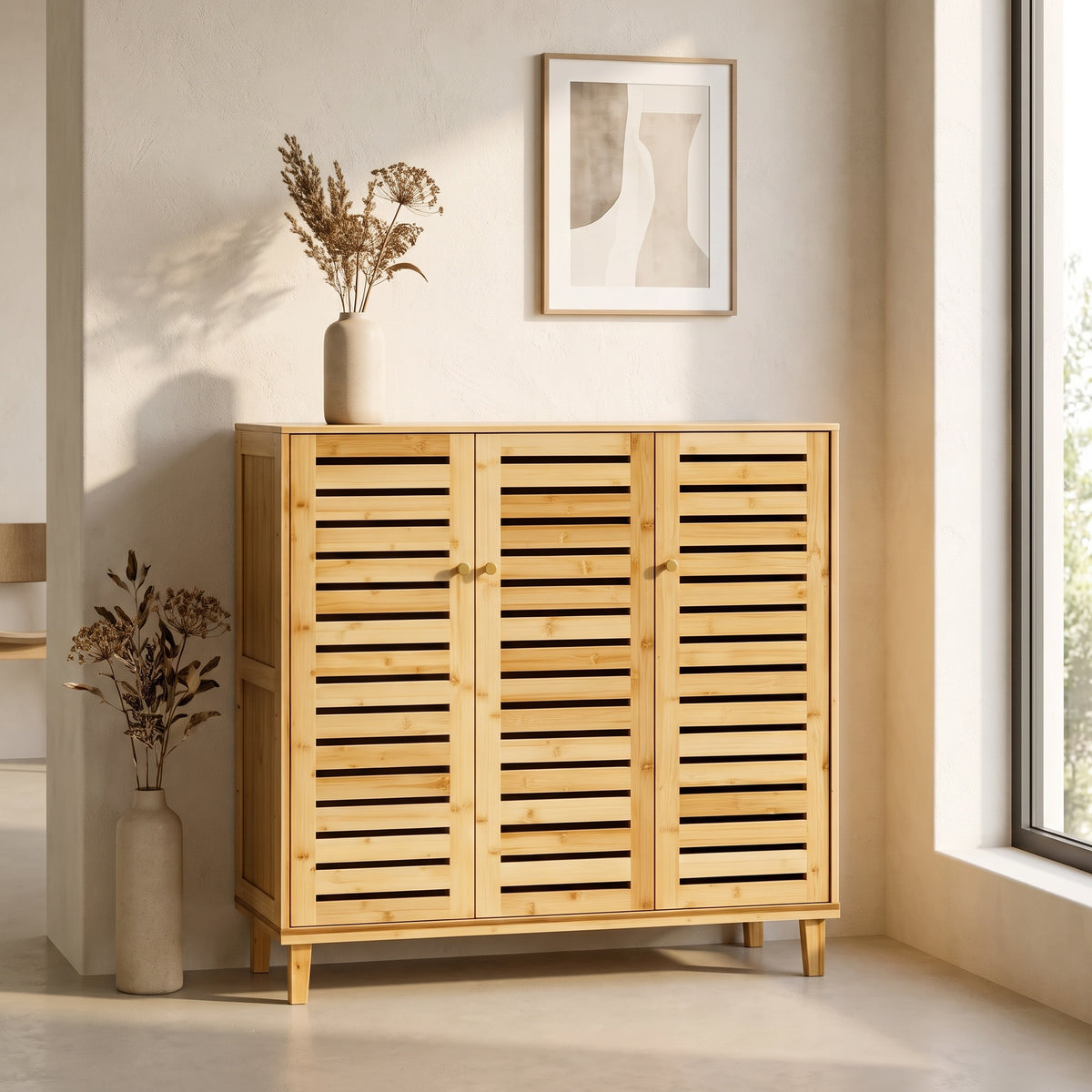 Sorella Bamboo Slatted Shoe Cabinet (35.6")