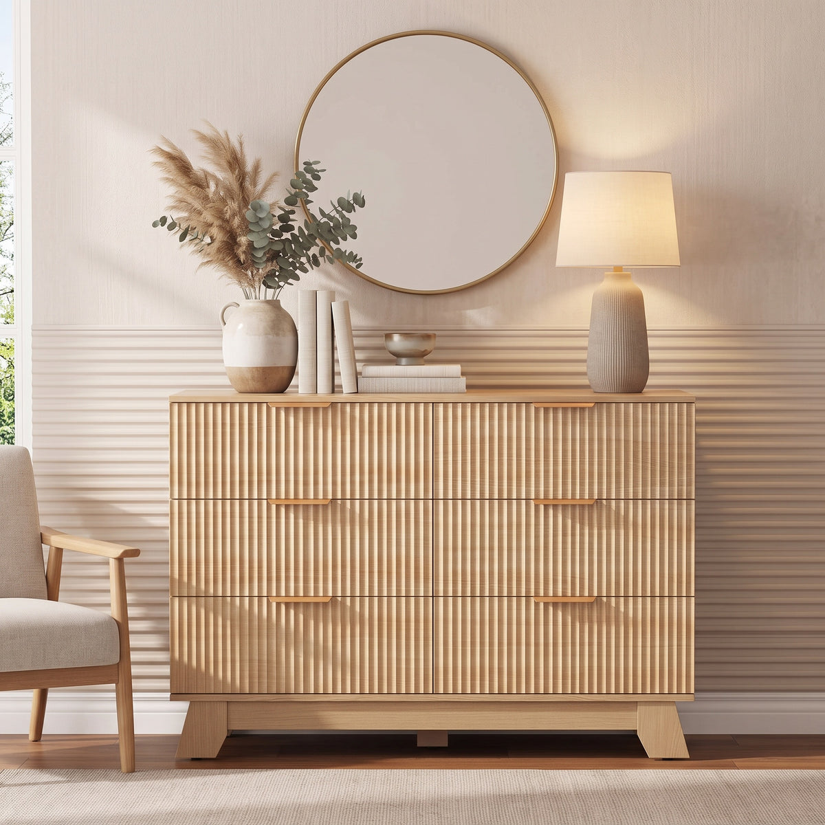 Perrin Fluted 6-Drawer Dresser (39.4")