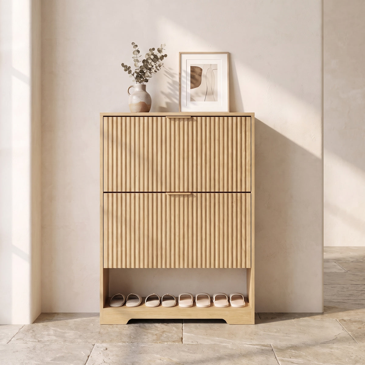 Aveline Natural Fluted Shoe Cabinet (30")