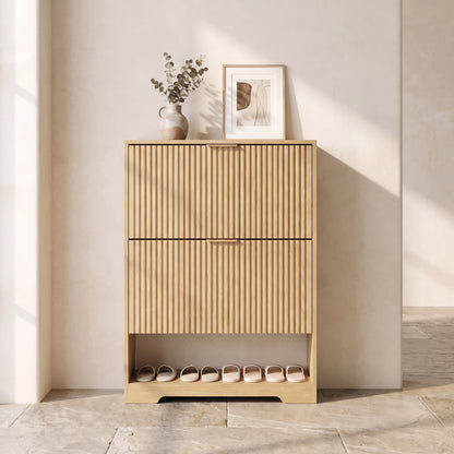 Aveline Natural Fluted Shoe Cabinet (30")