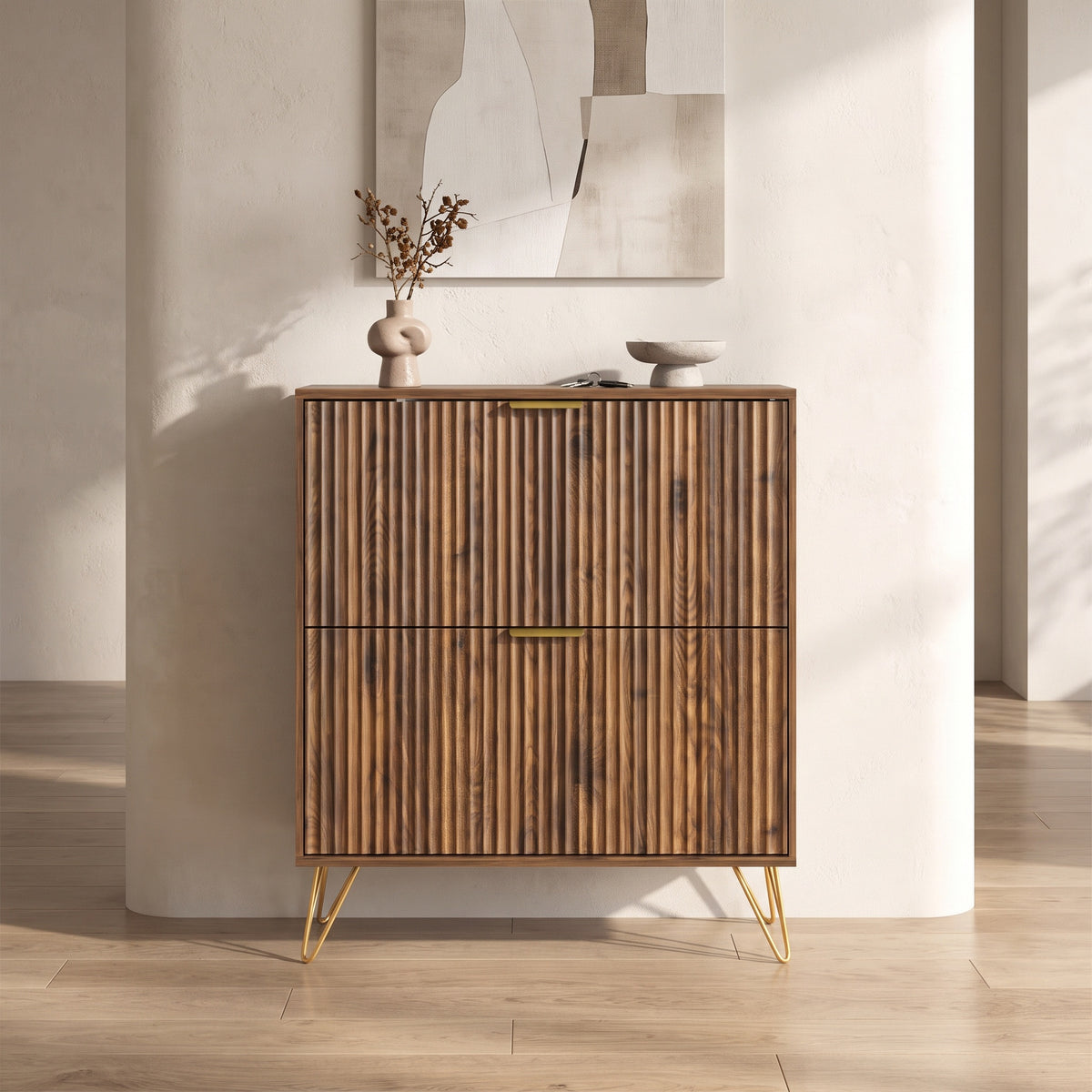 Marlowe Compact Fluted Shoe Cabinet (31.5")