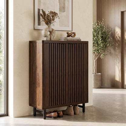 Kingsley Walnut Louvered Shoe Cabinet (33.5")