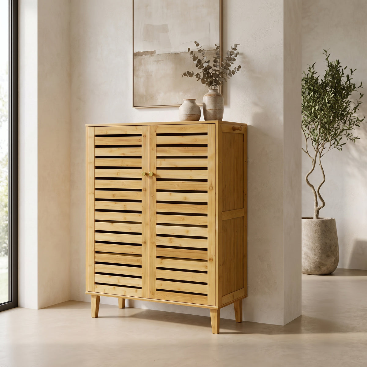 Sorella Compact Bamboo Slatted Shoe Cabinet (30")