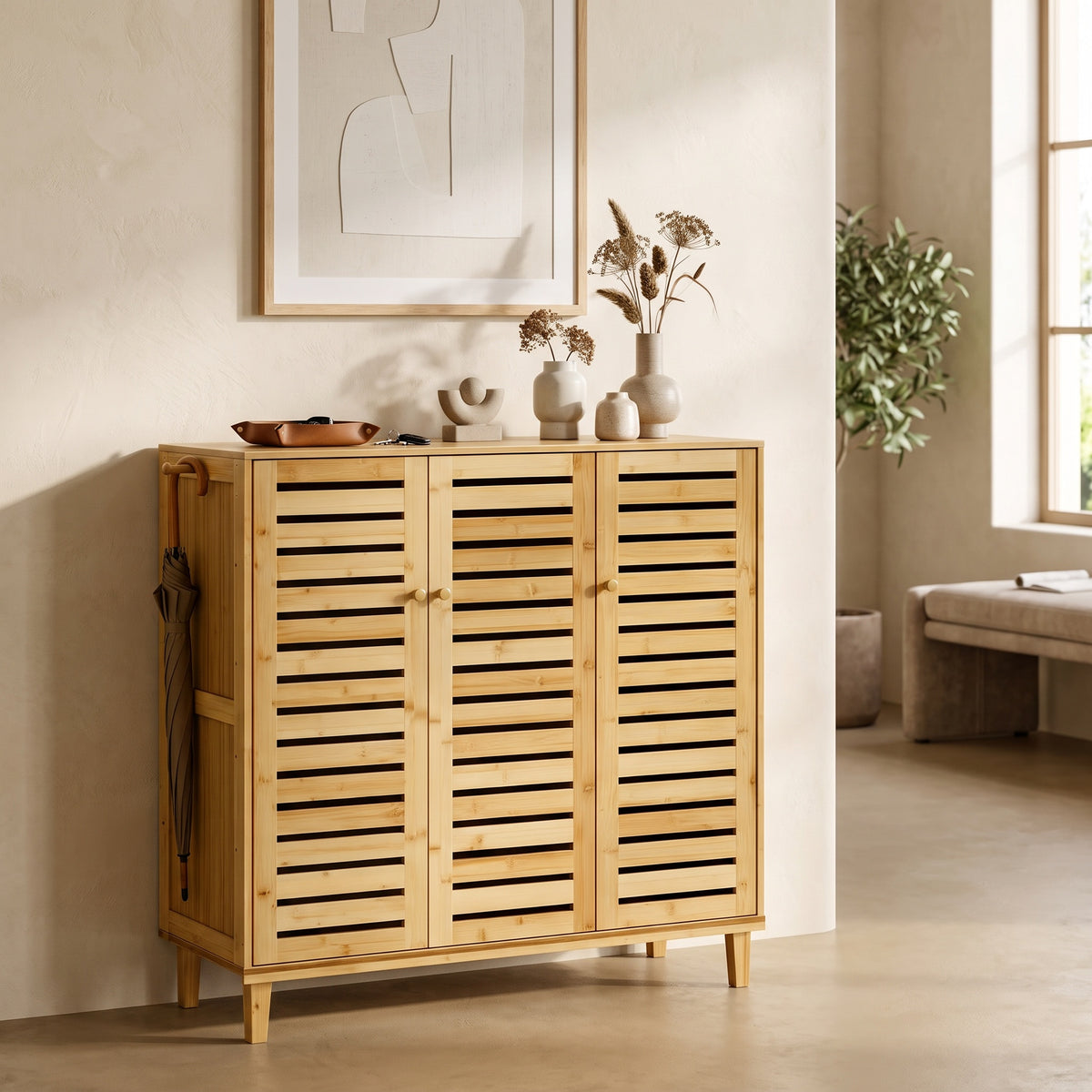 Sorella Bamboo Slatted Shoe Cabinet (35.6")