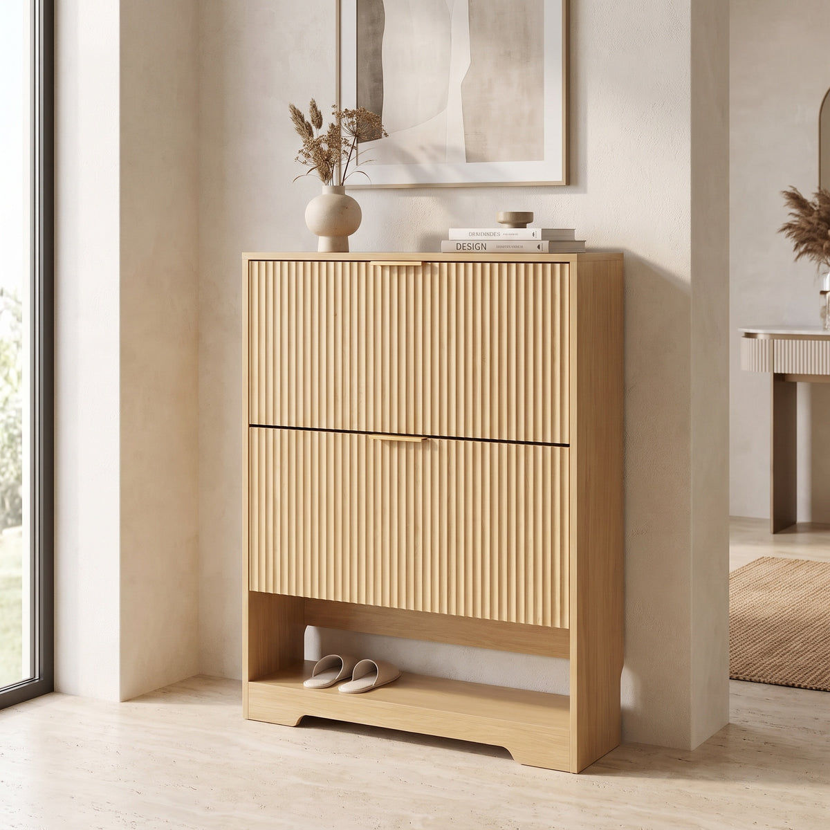 Aveline Natural Fluted Shoe Cabinet (30")