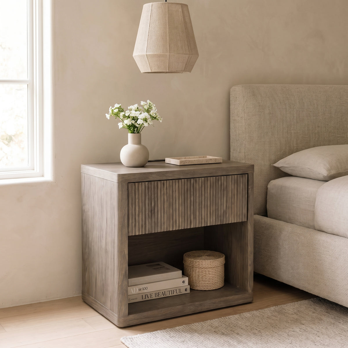 Cendrine Glass-Accented Nightstand