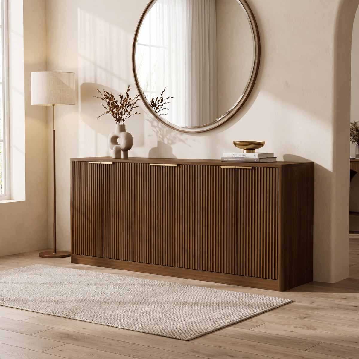 Ismara Walnut Fluted Console Table (67")