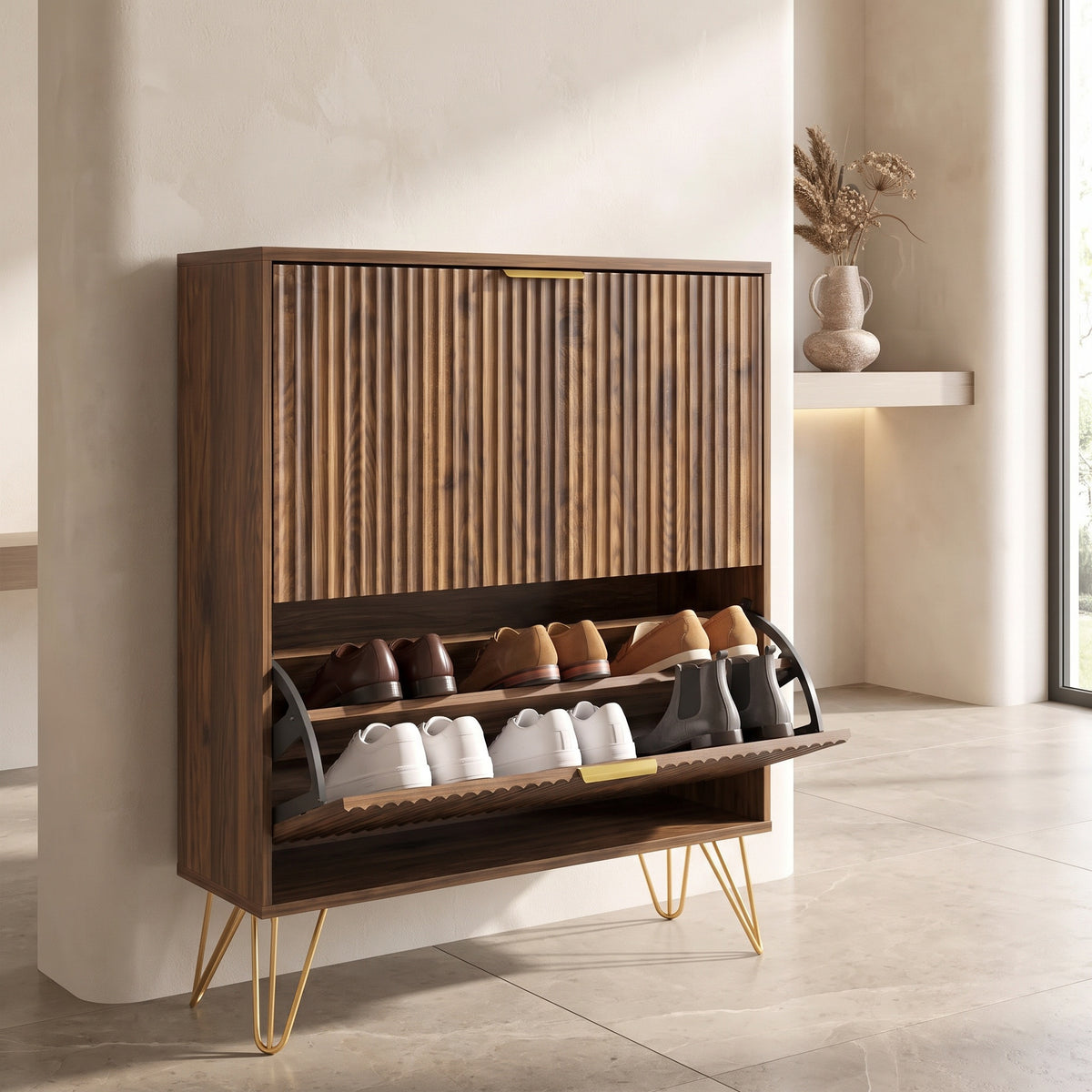 Marlowe Compact Fluted Shoe Cabinet (31.5")