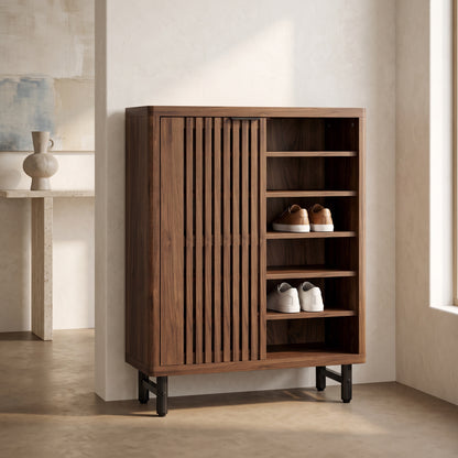 Kingsley Walnut Louvered Shoe Cabinet (33.5")