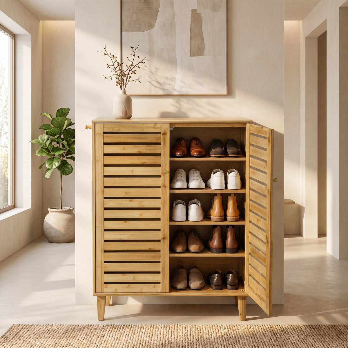 Sorella Compact Bamboo Slatted Shoe Cabinet (30")