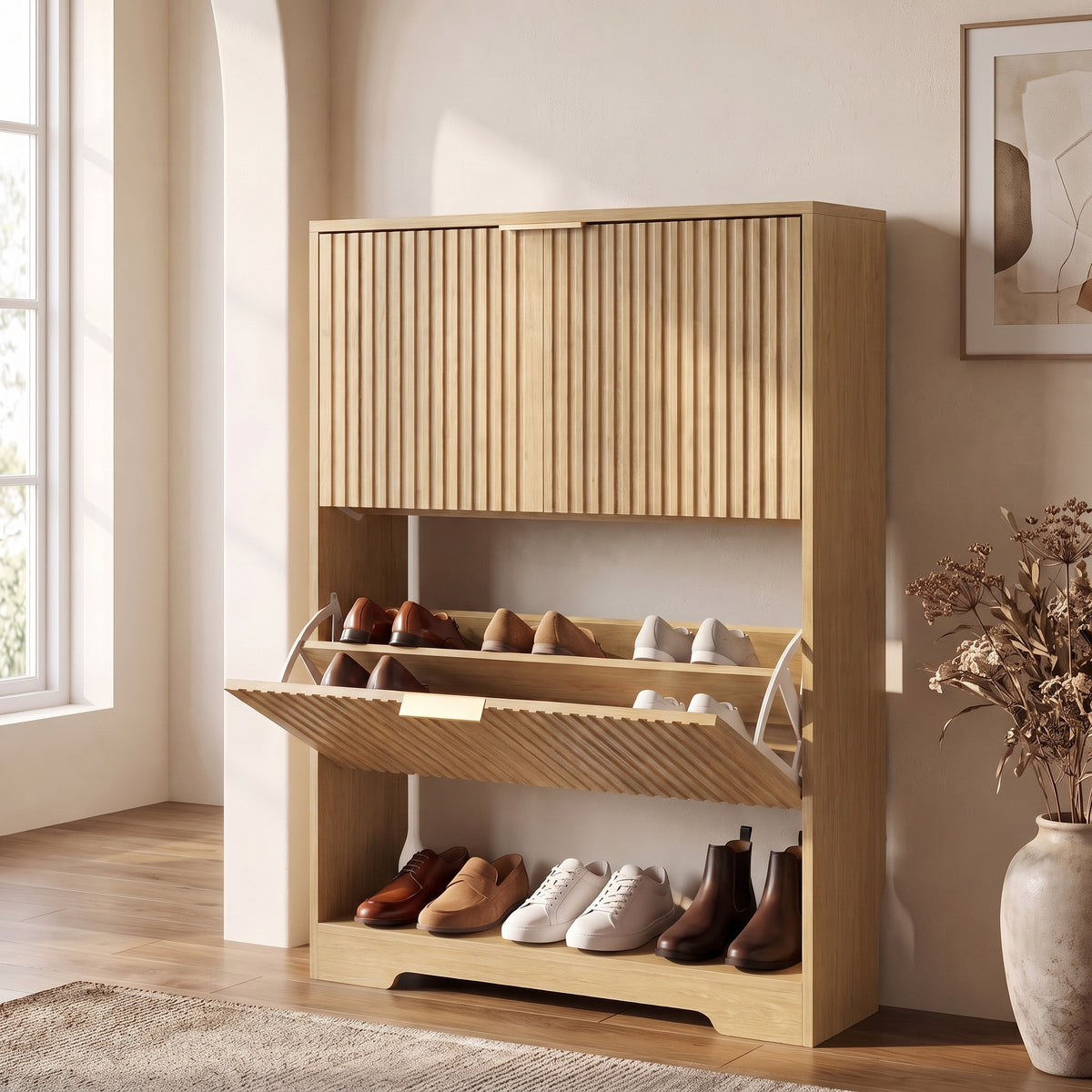 Aveline Natural Fluted Shoe Cabinet (30")
