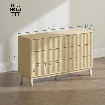 Ondara Fluted 6-Drawer Dresser (54")