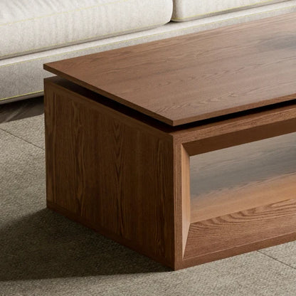 Modern Durable Walnut Lift-Top Coffee Table Solid Wood Veneer MDF Adjustable Height Storage Living Room Furniture