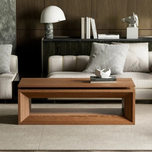 Modern Durable Walnut Lift-Top Coffee Table Solid Wood Veneer MDF Adjustable Height Storage Living Room Furniture