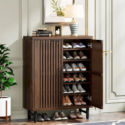 Kingsley Walnut Louvered Shoe Cabinet (33.5")
