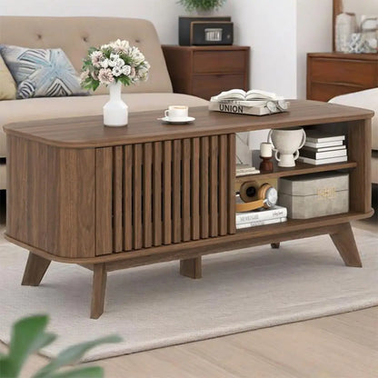 Adjustable Shelves Rectangular Coffee Table with Storage for Home or Office