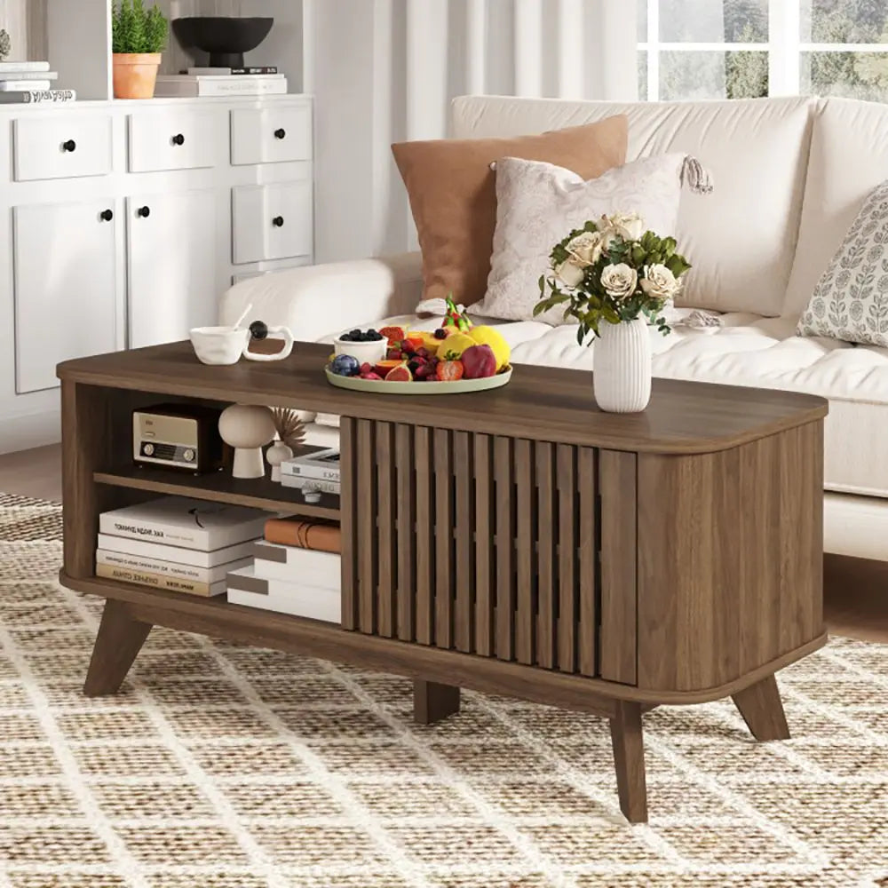 Adjustable Shelves Rectangular Coffee Table with Storage for Home or Office