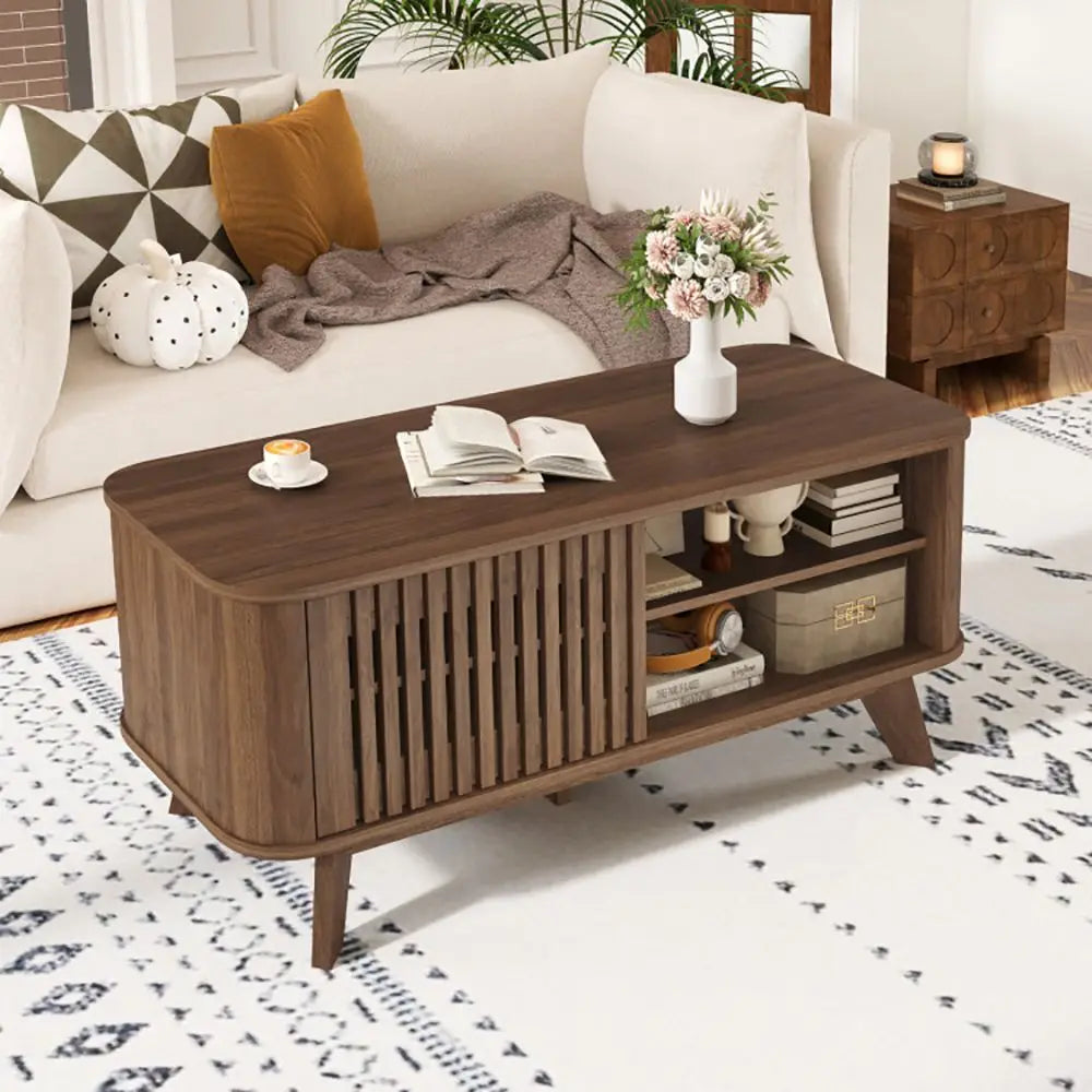 Adjustable Shelves Rectangular Coffee Table with Storage for Home or Office