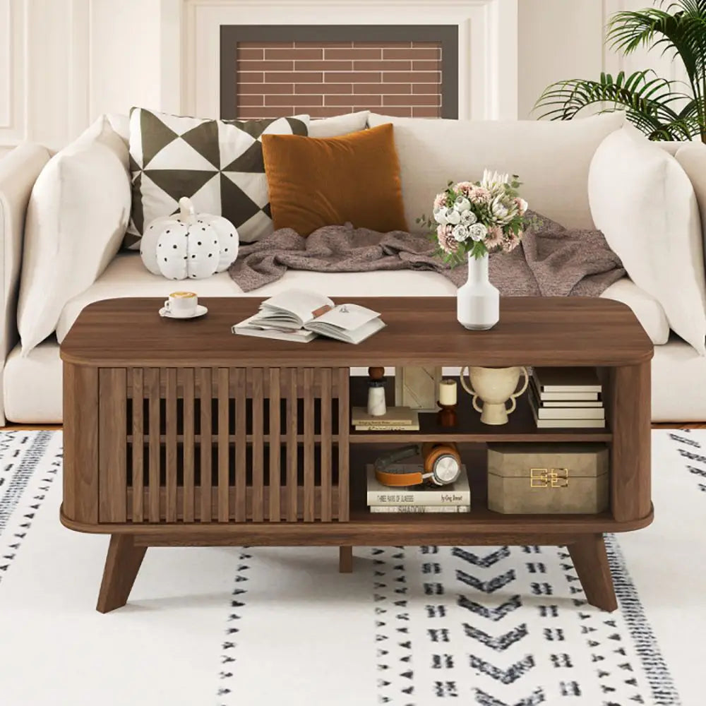 Adjustable Shelves Rectangular Coffee Table with Storage for Home or Office